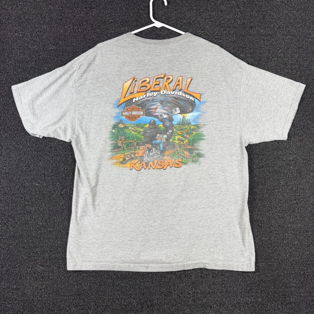 Harley-Davidson Shirt Men's XL Grey Liberal Kansas Wizard Oz Tornado Skull Eagle